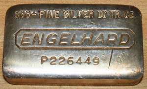 Engelhard 10 ozt 999 Fine Silver Old Poured Loaf Bar  