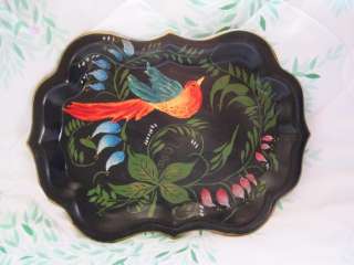 Hand Painted Exotic Bird Country Floral Tole Toleware Antique 