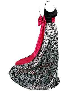 Contrast Bow Back V Neck Zebra Evening Dresses S M L XL 2XL Black 