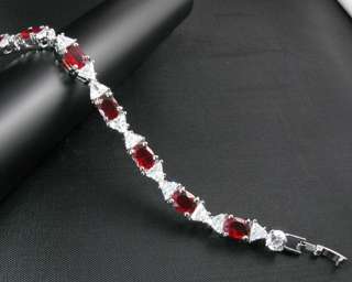 Fashion Jewelry Lady Gift Red Ruby Gems Clear Topaz Stone White Gold 