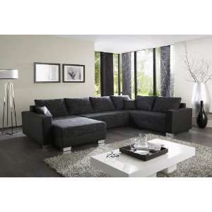Sofa Comfort Schwarz / Grau Napalon Leder Couch mit Schlaffunktion 