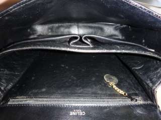   Padlock Motif Hardware Black Leather Shoulder Handbag Bag Auth.  