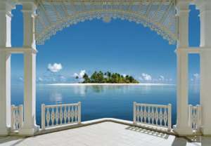 Fototapete Insel Karibik Balkon Strand Palmen Meer NEU  