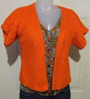   COLE New York Orange Short Sleeved Cardigan Sweater ~ M/L  