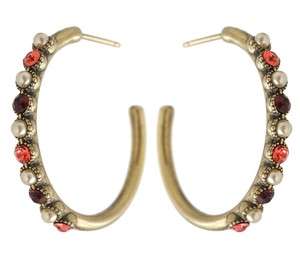Michal Negrin Hoop Earrings made with Red & Cream Faux Pearl Crystals 