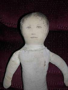 Cloth 15 printed face doll  cotton/straw stuffed  marked 15 0G  