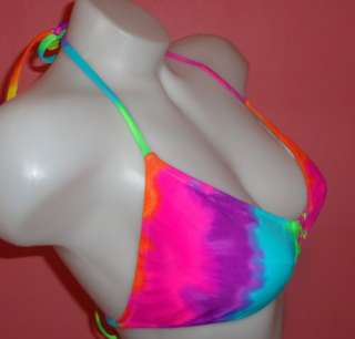 Roxy Flower Bra Braided Tie Dyed Bright Colors Swimsuit Bikini Top L 