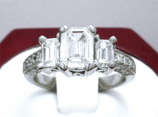 EXCEPTIONAL $16000 GIA PLATINUM 3 Stone 2.2ct Emerald Cut Diamond 