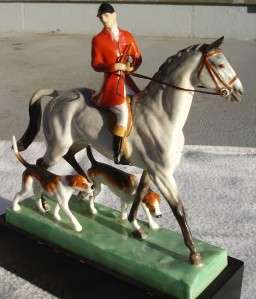  PORCELAIN FOX HUNT HORSE RIDER HOUND DOG HUNTING EQUESTRIAN FIGURINE