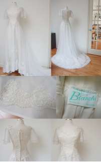   HOUSE OF BIANCHI SHEER LACE WHITE WEDDING DRESS GOWN FORMAL TIARA VEIL