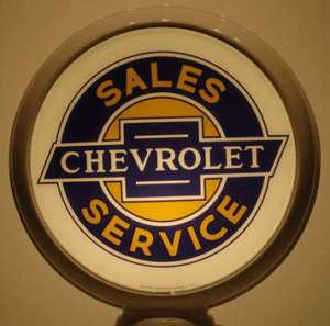 CHEVROLET SALES & SERVICE GAS PUMP GLOBE SIGN  