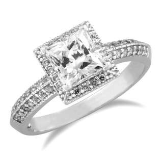 14k White Gold Princess CZ Engagement Solitaire Ring  