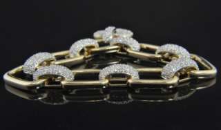 Estate Vtg 14K Gold 2.00 CT Diamond Pave Heart Charm Chain Link 