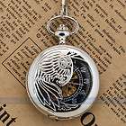 Angles Wing Skeleton Automatic Mechanical Men Lady Pocket Watch+Chain 