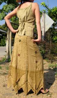 Indian Rayon Set Shirt & Skirt   Camel Brown size M  