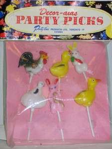    time Plastic Easter Party Picks Bunnies Chicks Duck IOP T17  