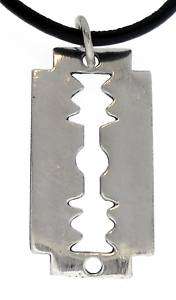 RAZOR BLADE Silver Pewter Pendant Leather Necklace CORD  