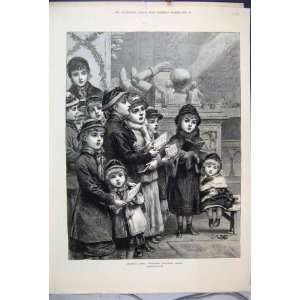 1880 Kinder, die Weihnachtslieder Viktorianische Kunst Singen  