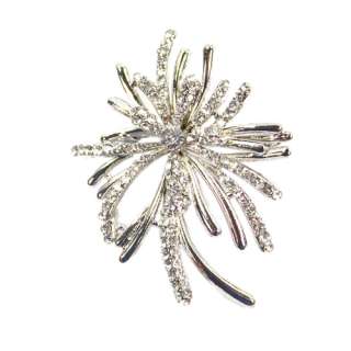 NEW Flower Shaped Crystal Rhinestone Brooch pin Silver  