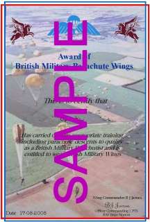 British Military Para Wings Certificate SAS, PARA, CDO  