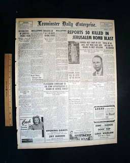 KING DAVID HOTEL Bombing Israel Judaica 1946 Newspaper  