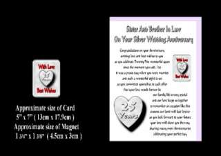 25TH WEDDING ANNIVERSARY SISTER & BROTHER IN LAW CARD & MAGNET GIFT