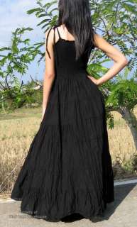 Full Flowing Light Summer Cotton Dress Black sz L Tall  