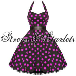 LADIES NEW PURPLE POLKA DOT VTG 50S SWING PINUP PARTY PROM DRESS 