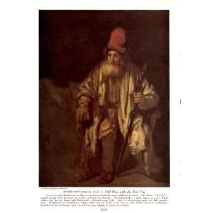 1948 Old Man with the Red Cap   Rembrandt Masterpiece Vintage Art 