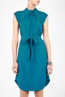 Jaeger London  Teal Knot Front Silk Dress by Jaeger