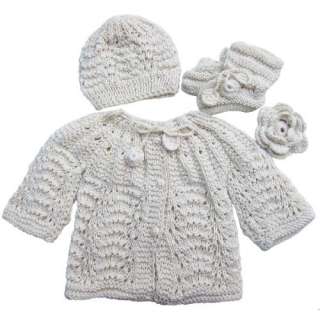  Handmade Newborn Baby Sweater and Hat Set   Natural (100% 