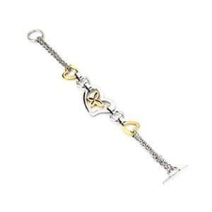   316L Stainless Steel Chain Links Bracelet Gold IP Butterfly in Heart