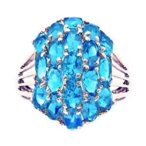   White Gold Oval Gemstone Cluster Cocktail Ring Swiss Blue Topaz, size7