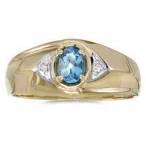  Yellow gold December Birthstone Oval Blue Topaz And Diamond Gents Ring