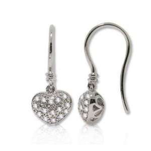    14k White Gold 1/8 Carat Diamond Heart Drop Earrings Jewelry