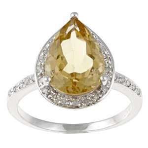  White Gold Pear Shape Citrine and Diamond Ring (1/5 TDW 