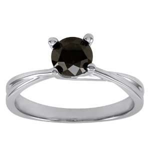   10k White Gold Black Diamond Solitaire Ring (1 cttw), Size 7 Jewelry