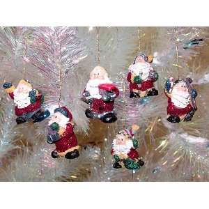 Set of 6 Santa Claus With Gifts Miniature Christmas Ornaments  