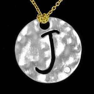   Alphabet Initial J Round Necklace Pendant with Yellow Gold Chain