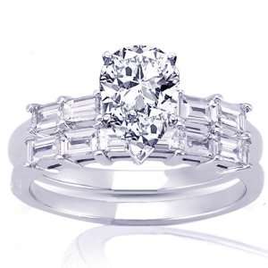 40 Ct Pear Shaped Diamond Engagement Wedding Rings Set 14K SI1 COLOR 
