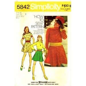  Simplicity 5842 Sewing Pattern Mini Dress Ribbed Trim Size 