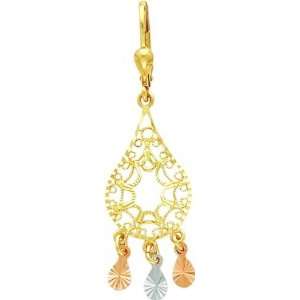  14K Tri Color Gold Chandelier Earrings Jewelry New 