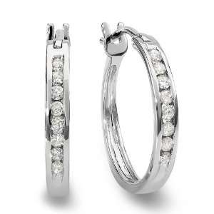Gold Round White Diamond Fine Hoop Earring 1/4 CT (0.25 CT, G H Color 