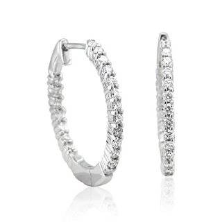 com 14k White Gold Oval Pave Diamond Hoop Earrings (1 cttw, H I Color 