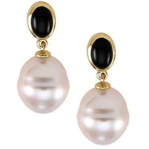 South Sea Pearl dangle earrings with black onxy GEMaffair 