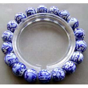  Hand Painted Bird Chinese Porcelain Beads Elastic Bracelet 