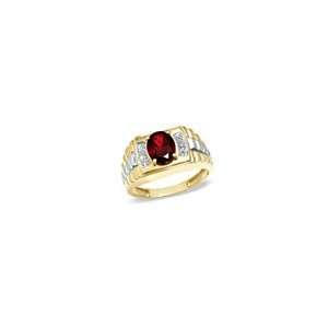   Mens Oval Garnet and Diamond Accent Ring in 10K Gold mns dia sol rg