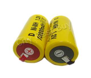 Size D Yellow 10000mAh Ni MH 1.2V Volt Rechargeable Battery With Tab 