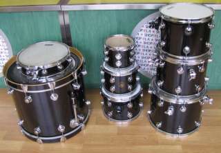   Series 8 Piece Pro Drum Kit Set Glossy Black Toms Kick Snare  