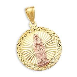  14k Yellow and Rose Gold Virgin Mary Coin Pendant Charm 